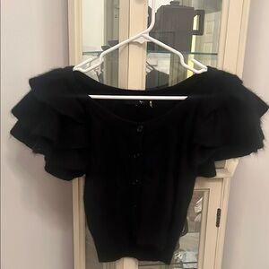 Wool Black Ruffle sleeve cropped sweater